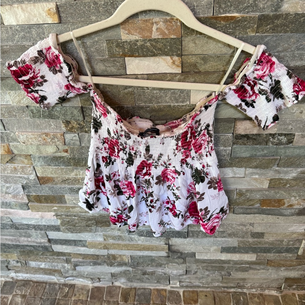Ambiance Floral Off-Shoulder Blouse - Pink and White